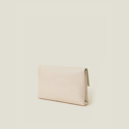 Nude Patent Fold-Over Clutch Bag