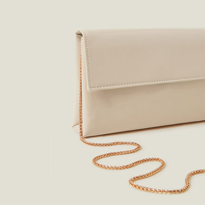 Nude Patent Fold-Over Clutch Bag
