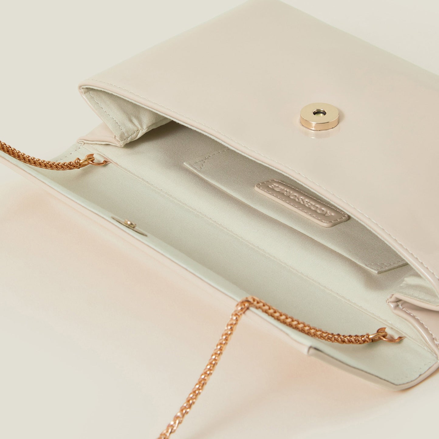 Nude Patent Fold-Over Clutch Bag