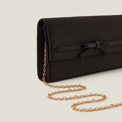 Black Bow Satin Clutch Bag