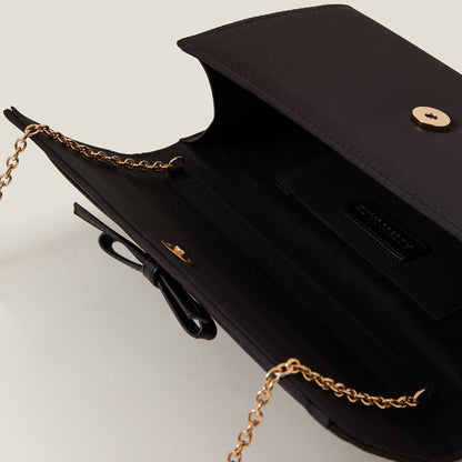 Black Bow Satin Clutch Bag