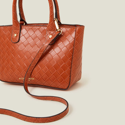 Orange Mini Woven Faux Leather Handbag Orange