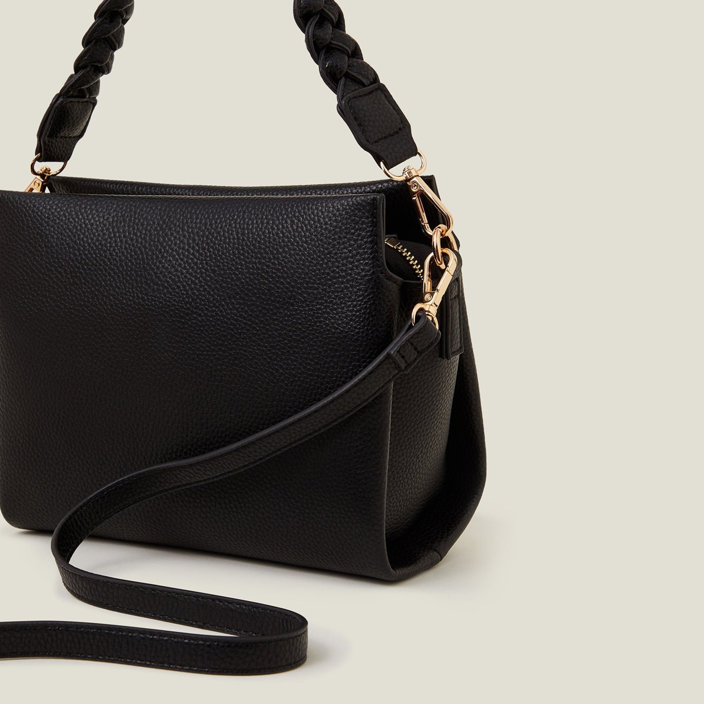 Black Plait Strap Sling Bag