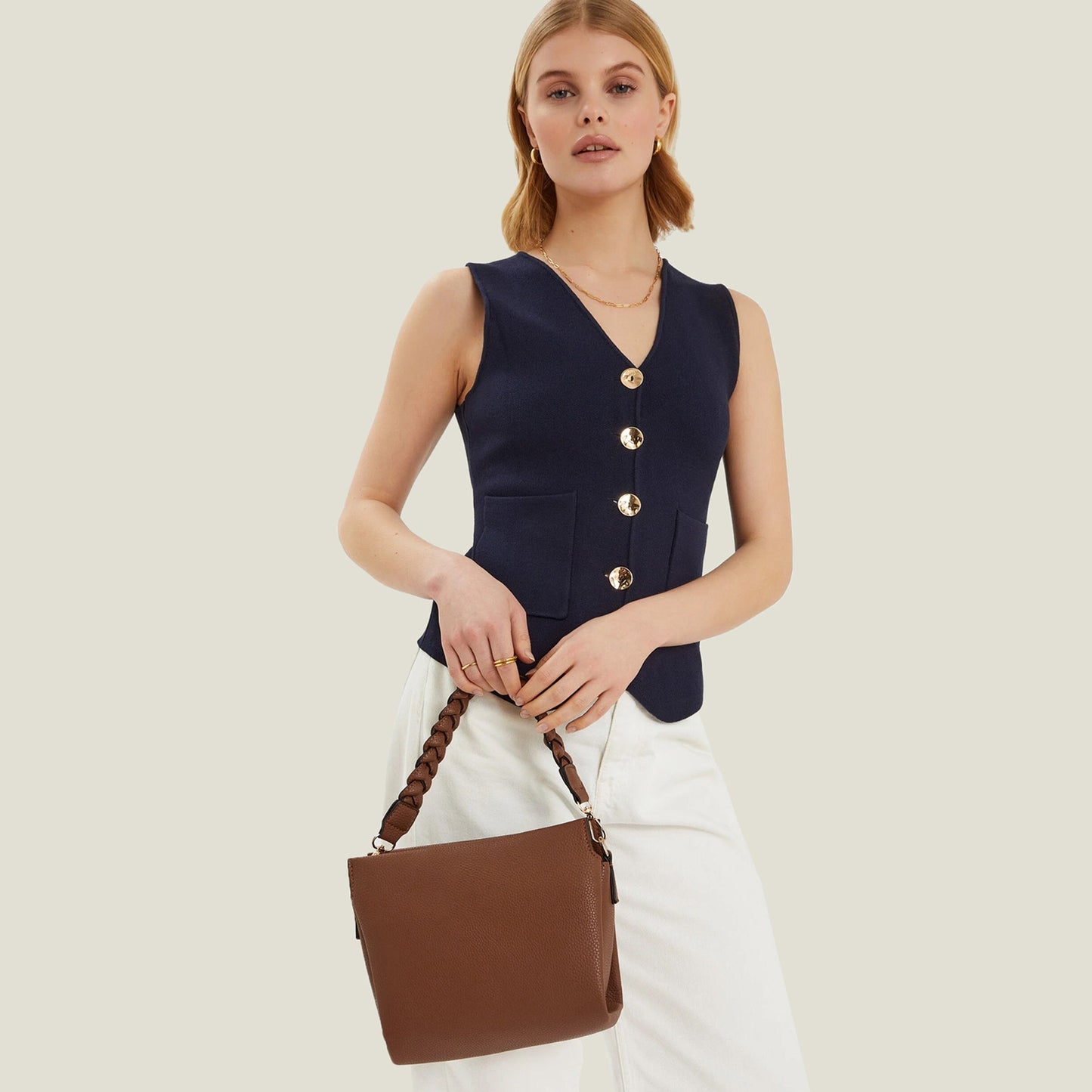 Brown Plait Strap Sling Bag