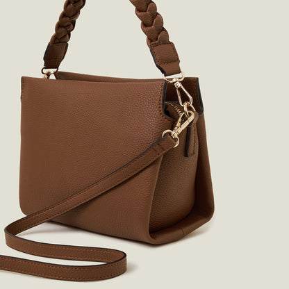 Brown Plait Strap Sling Bag