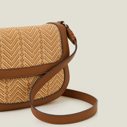 Tan Woven Satchel Sling Bag