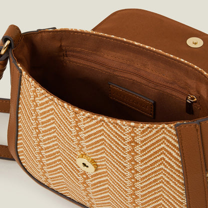 Tan Woven Satchel Sling Bag