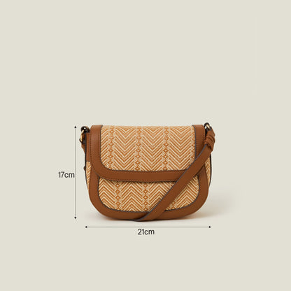 Tan Woven Satchel Sling Bag