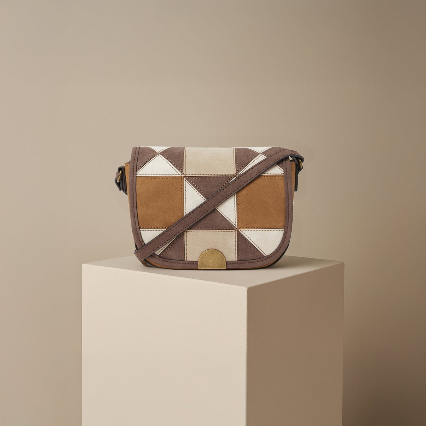 Brown Patch Work Sling Bag