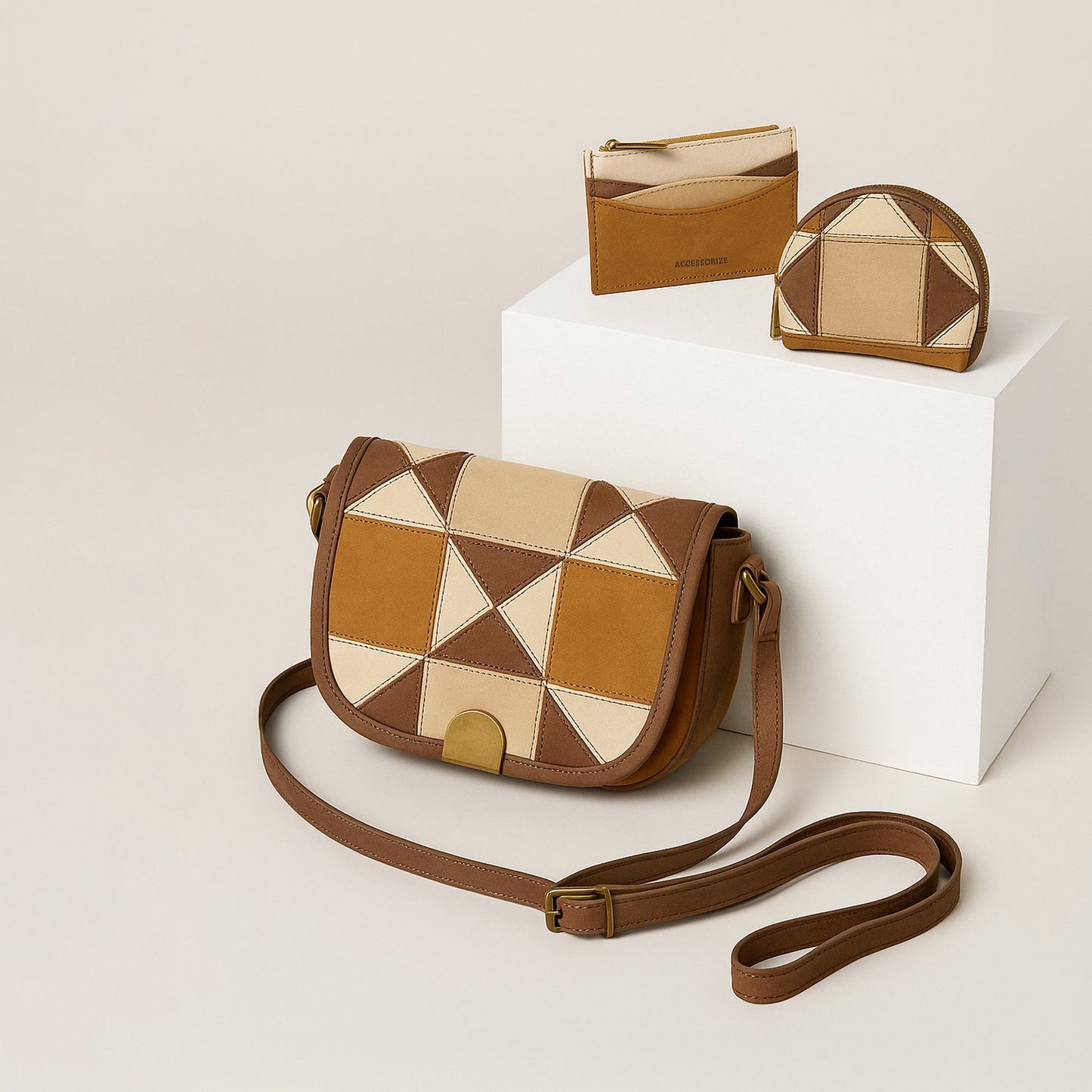Brown Patch Work Sling Bag
