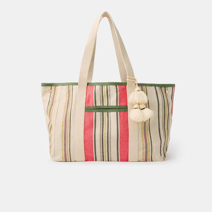 Cream Stripe Canvas Tote Bag
