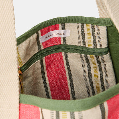 Cream Stripe Canvas Tote Bag