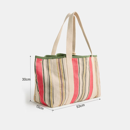 Cream Stripe Canvas Tote Bag