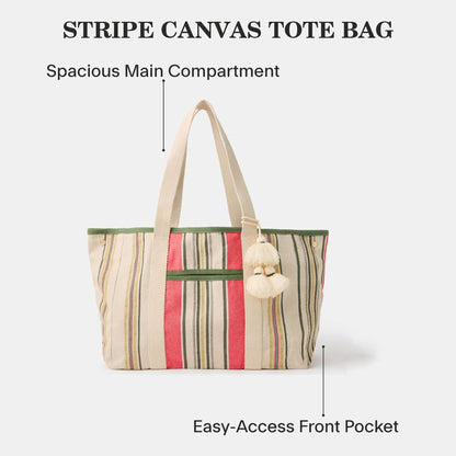 Cream Stripe Canvas Tote Bag
