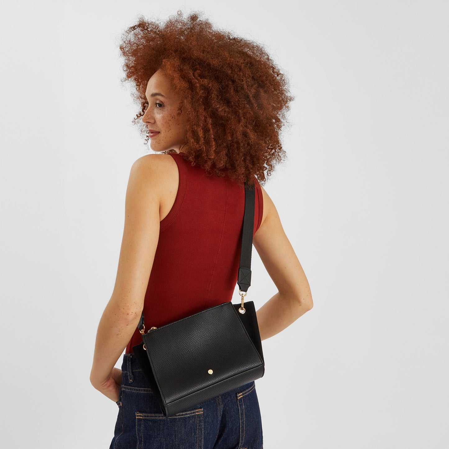 Black Double Zipped Sling Bag