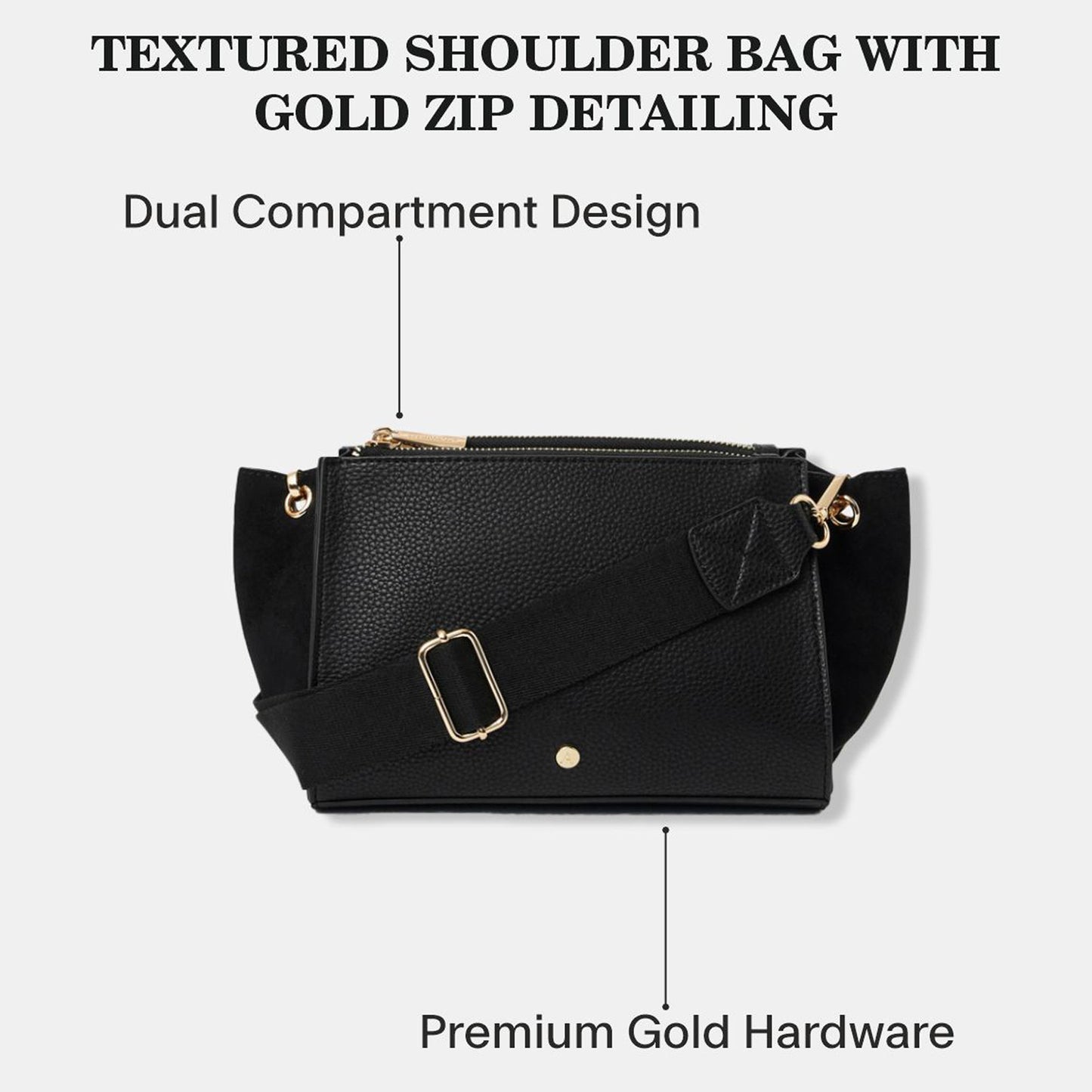 Black Double Zipped Sling Bag