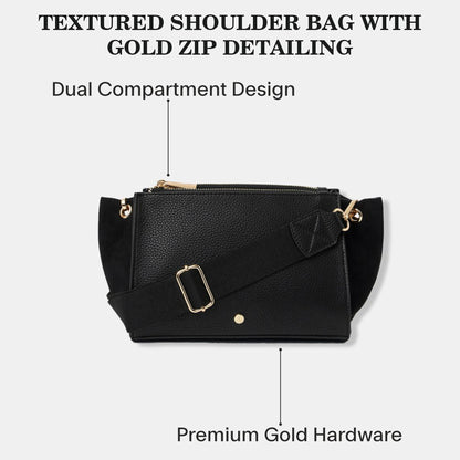 Black Double Zipped Sling Bag