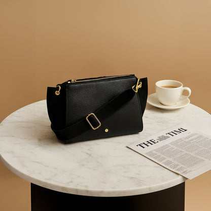 Black Double Zipped Sling Bag
