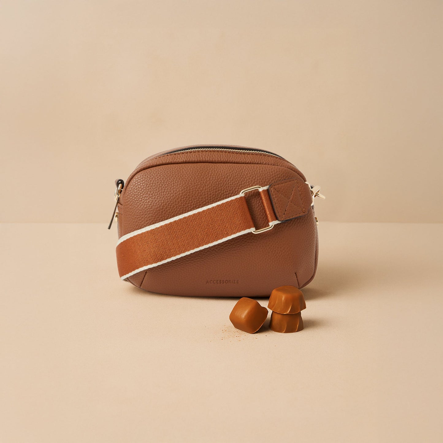 Brown Webbing Strap Small Sling Bag