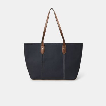 Navy Blue Colourblock Zip Top Tote Bag