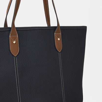 Navy Blue Colourblock Zip Top Tote Bag