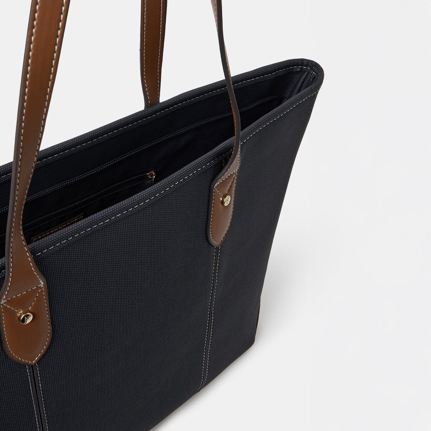 Navy Blue Colourblock Zip Top Tote Bag