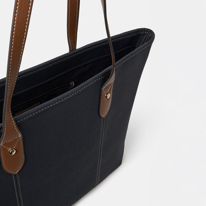 Navy Blue Colourblock Zip Top Tote Bag