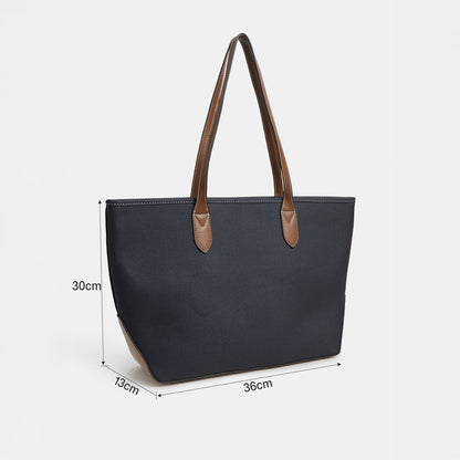 Navy Blue Colourblock Zip Top Tote Bag