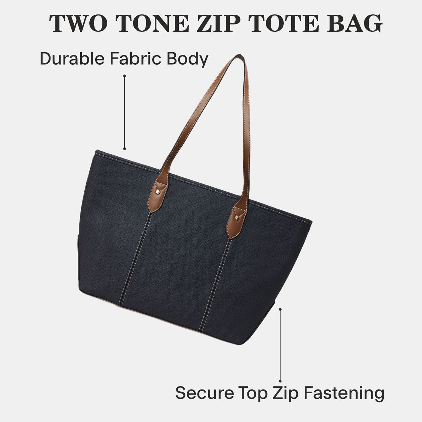 Navy Blue Colourblock Zip Top Tote Bag