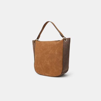 Brown Patchwork Suedette Shoulder Bag