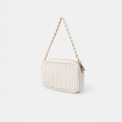 Cream Chain Strap Quilted Camera Sling Bag