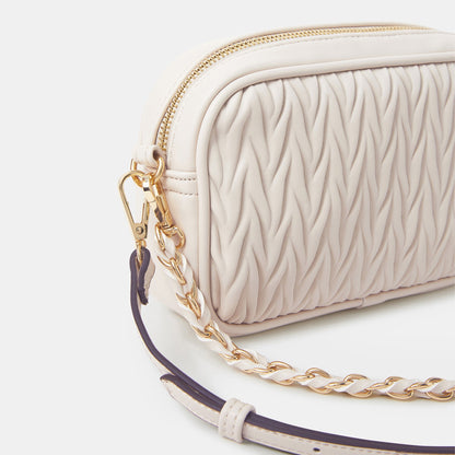 Cream Chain Strap Quilted Camera Sling Bag