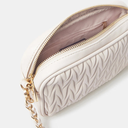 Cream Chain Strap Quilted Camera Sling Bag