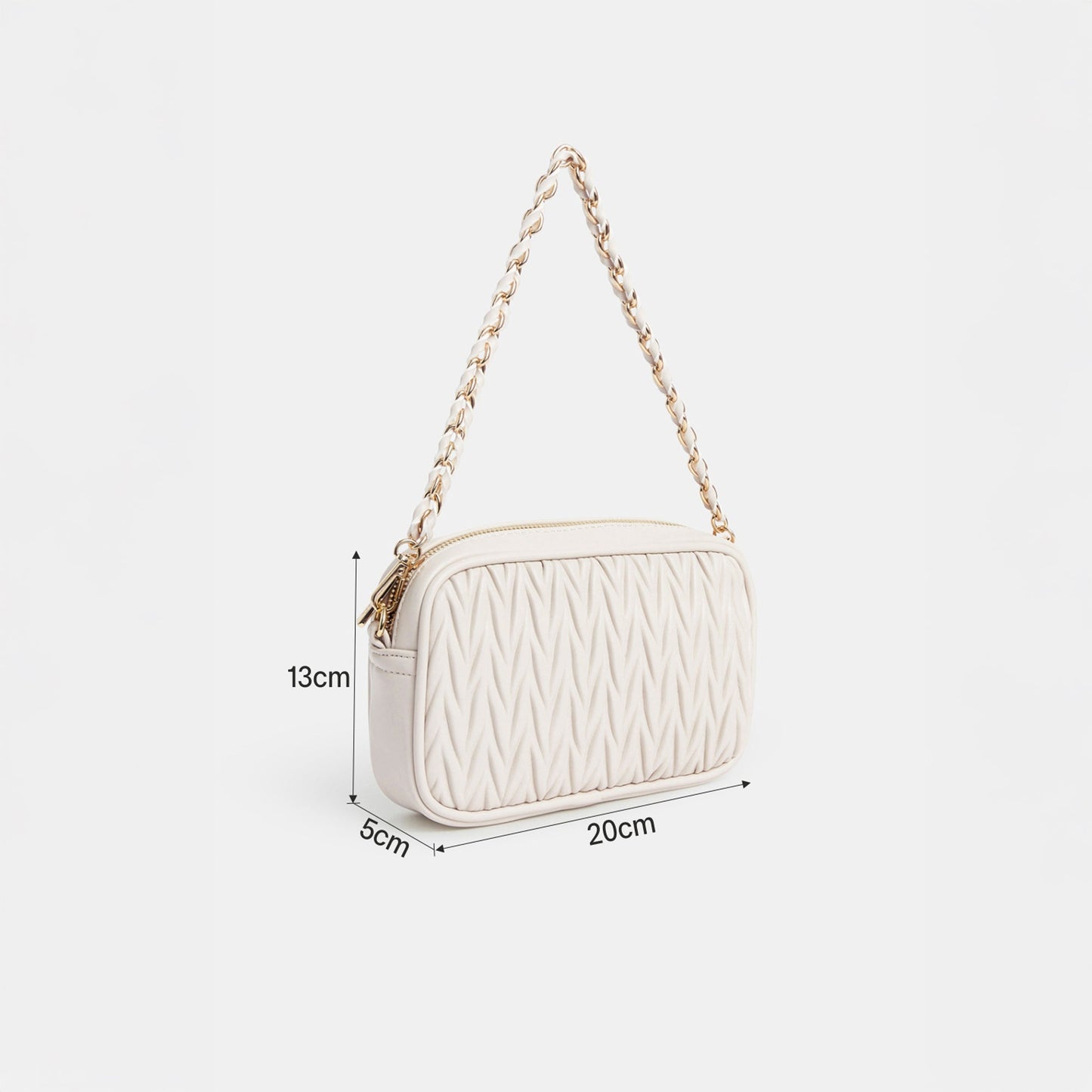 Cream Chain Strap Quilted Camera Sling Bag