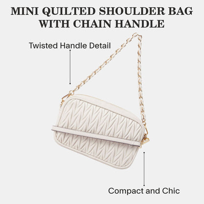 Cream Chain Strap Quilted Camera Sling Bag