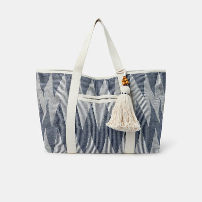 Blue Chevron Canvas Beach Bag