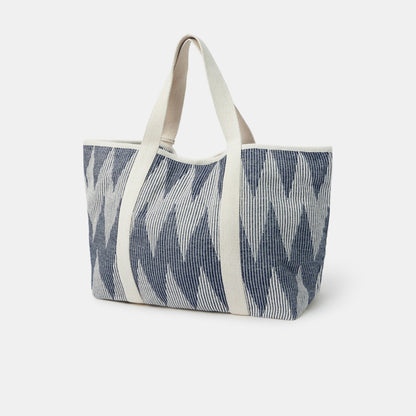 Blue Chevron Canvas Beach Bag