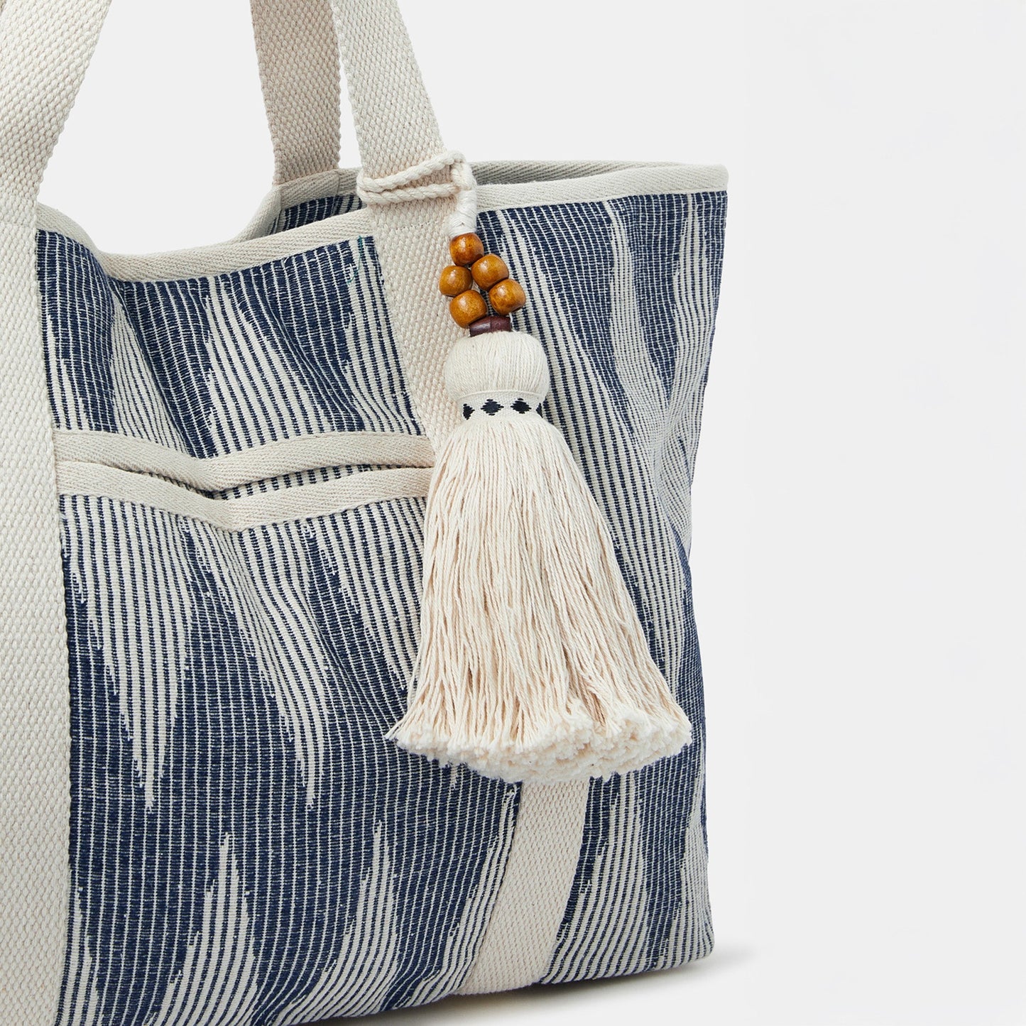 Blue Chevron Canvas Beach Bag
