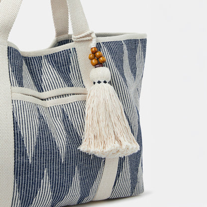 Blue Chevron Canvas Beach Bag