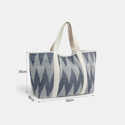 Blue Chevron Canvas Beach Bag