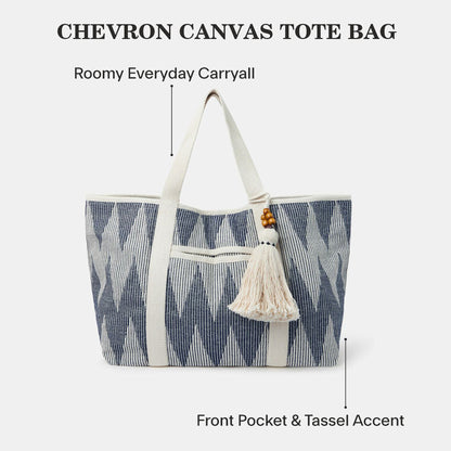 Blue Chevron Canvas Beach Bag