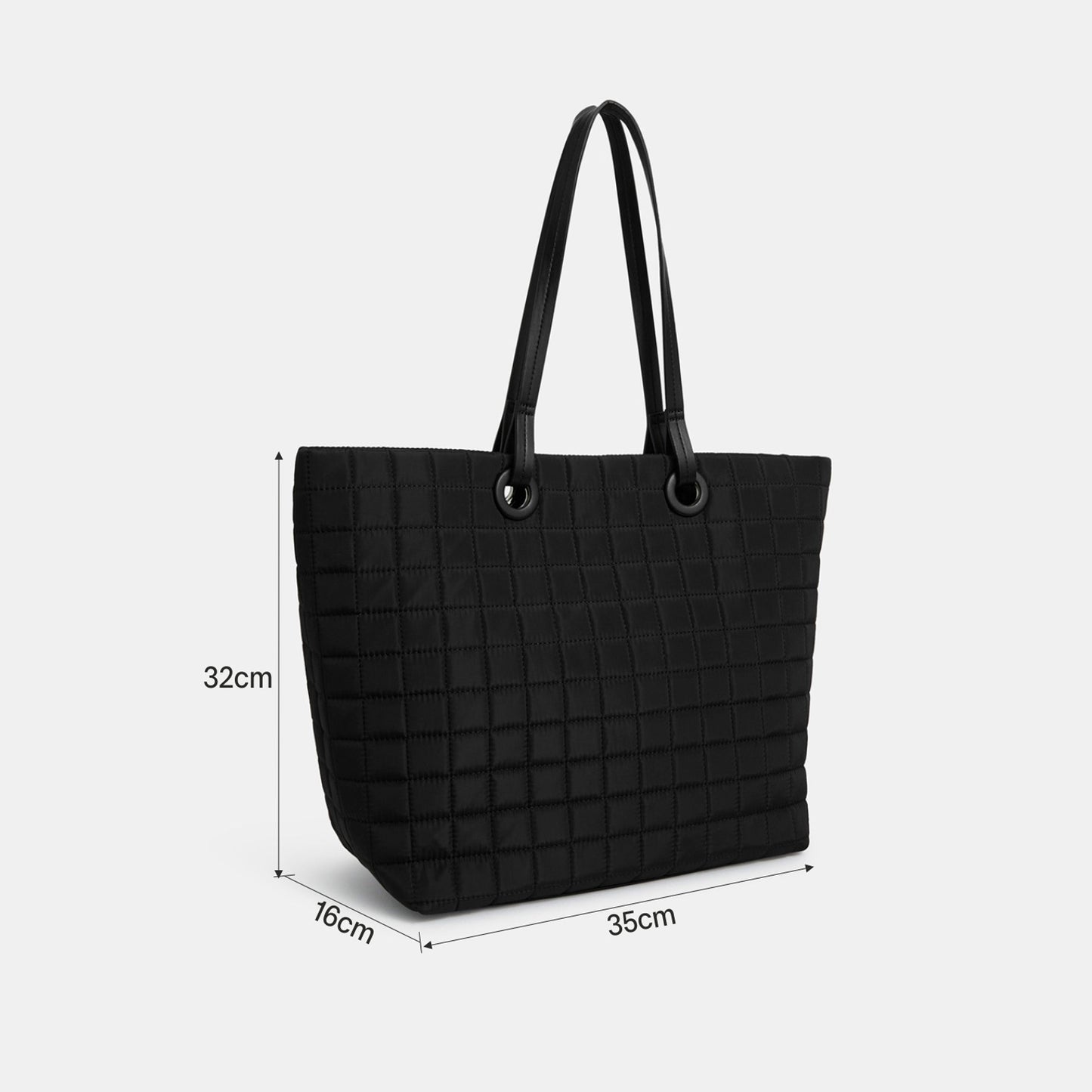 Black Nylon Quilt Tote Bag With Charm