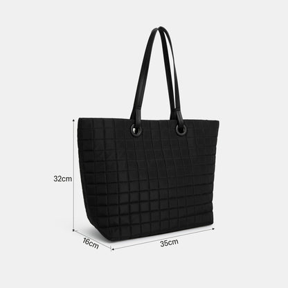 Black Nylon Quilt Tote Bag With Charm