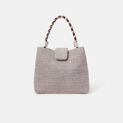 Cream Braid Strap Woven Shoulder Bag