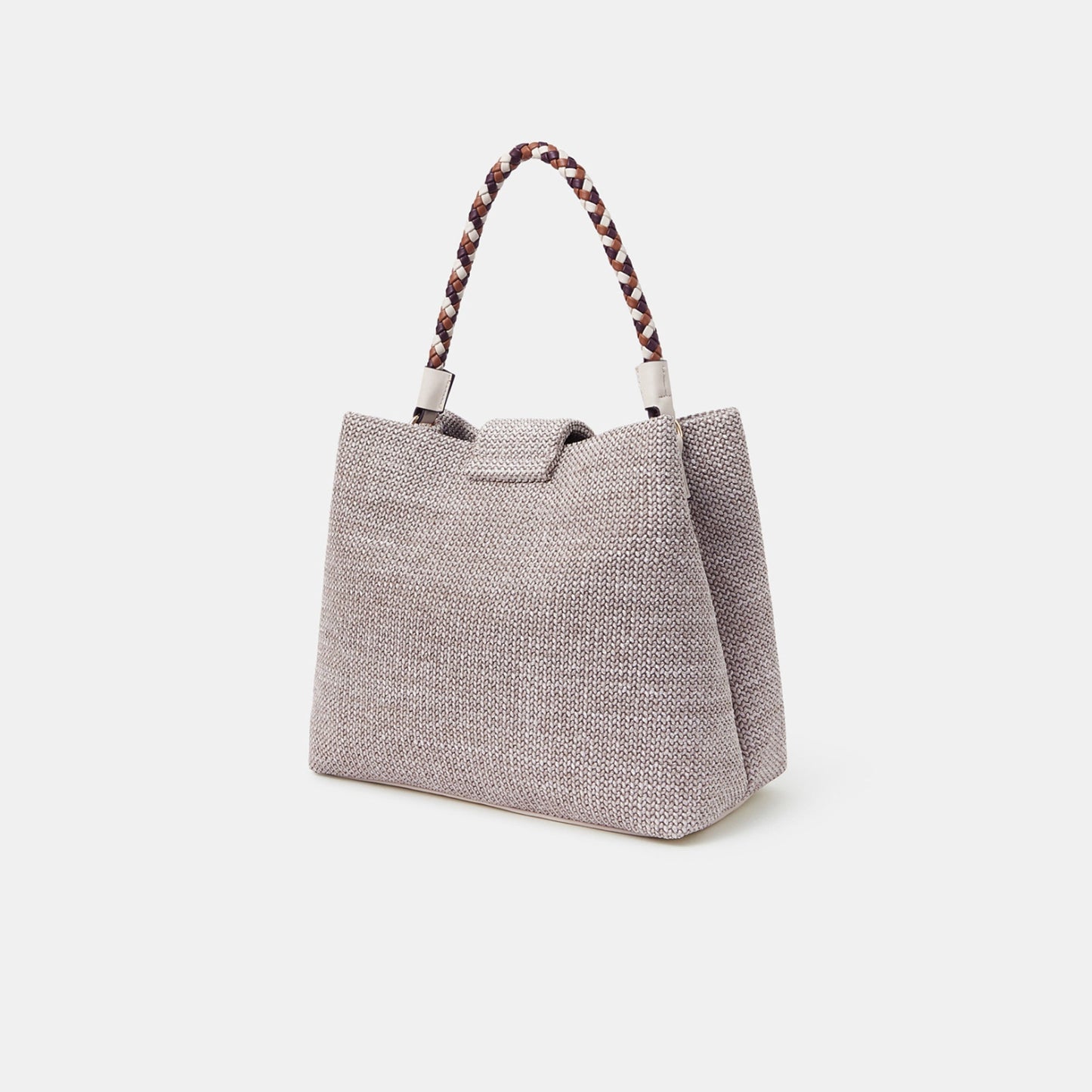Cream Braid Strap Woven Shoulder Bag