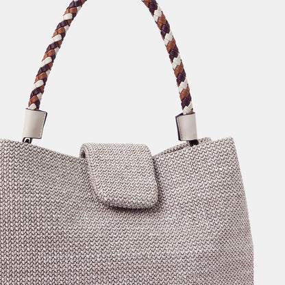Cream Braid Strap Woven Shoulder Bag