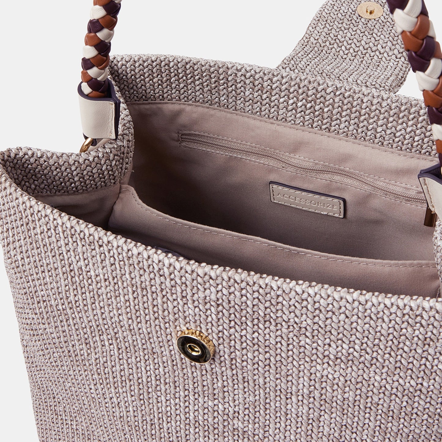 Cream Braid Strap Woven Shoulder Bag