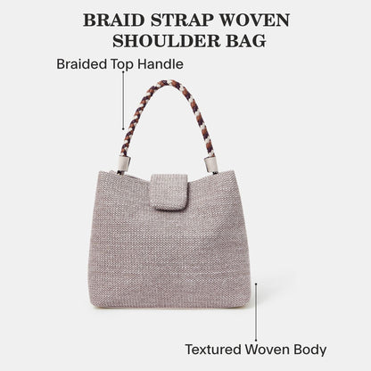 Cream Braid Strap Woven Shoulder Bag