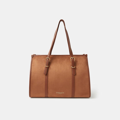 Brown Buckle Strap Suedette Shoulder Bag