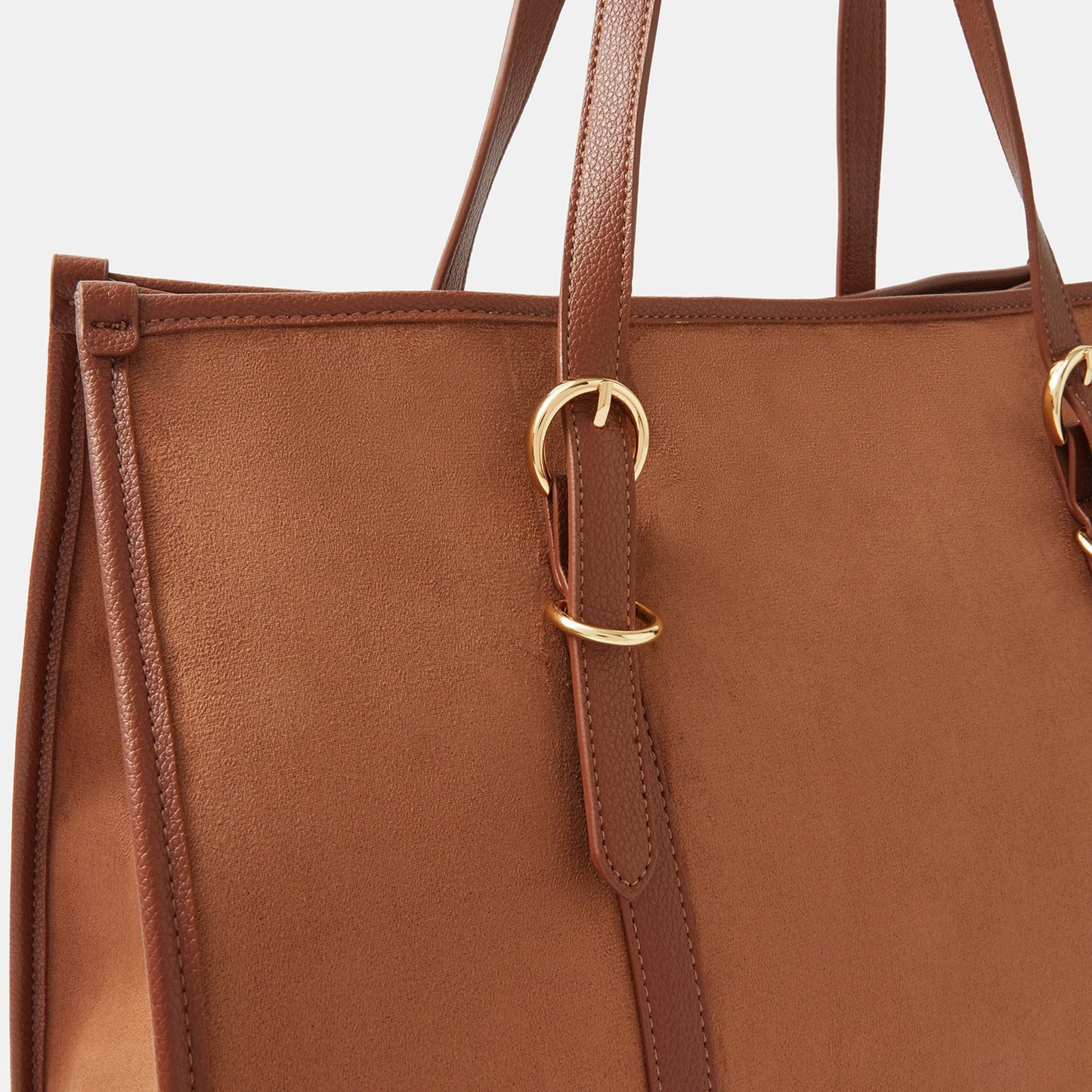 Brown Buckle Strap Suedette Shoulder Bag